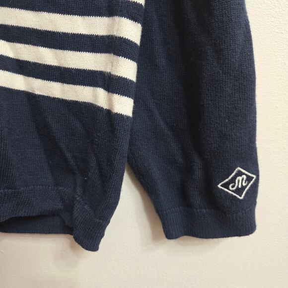 Maide by Bonobos Mens Prep Nautical Fisherman Navy Striped Quarter Zip Sweater M - Picture 3 of 10